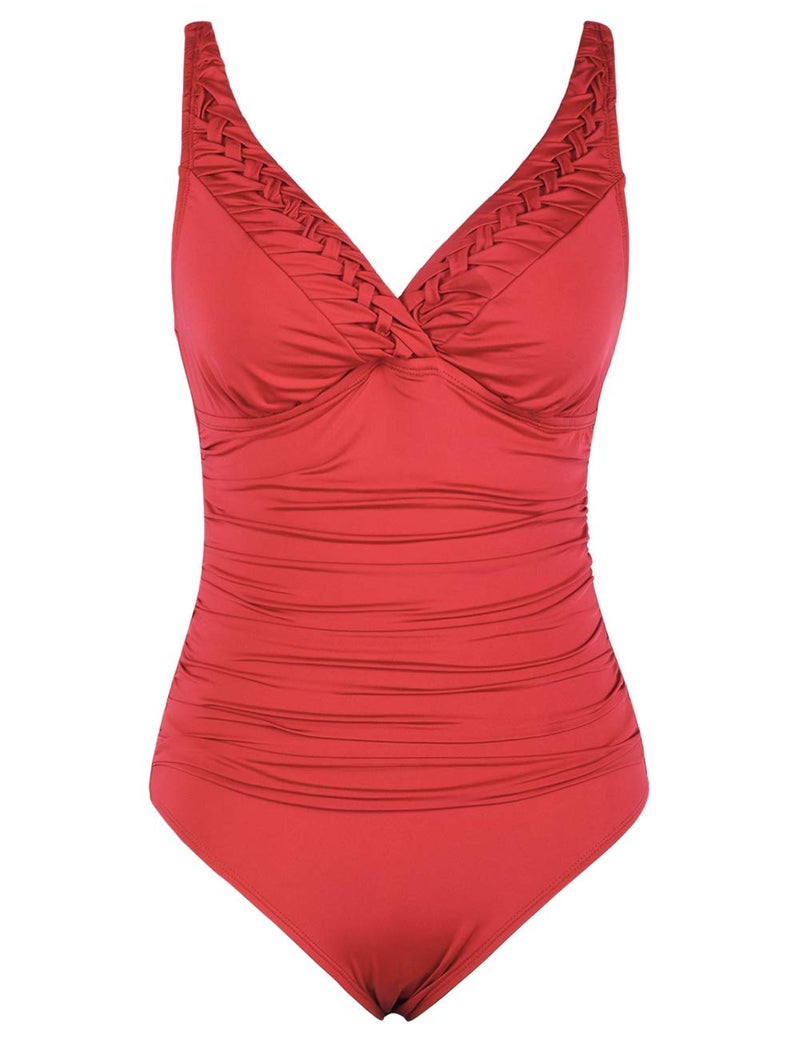 Hilor Women's One Piece Swimsuits Pin Tucked Surplice Swimwear Tummy Control Bathing Suits Monokinis Coral Red 8 - Image 3